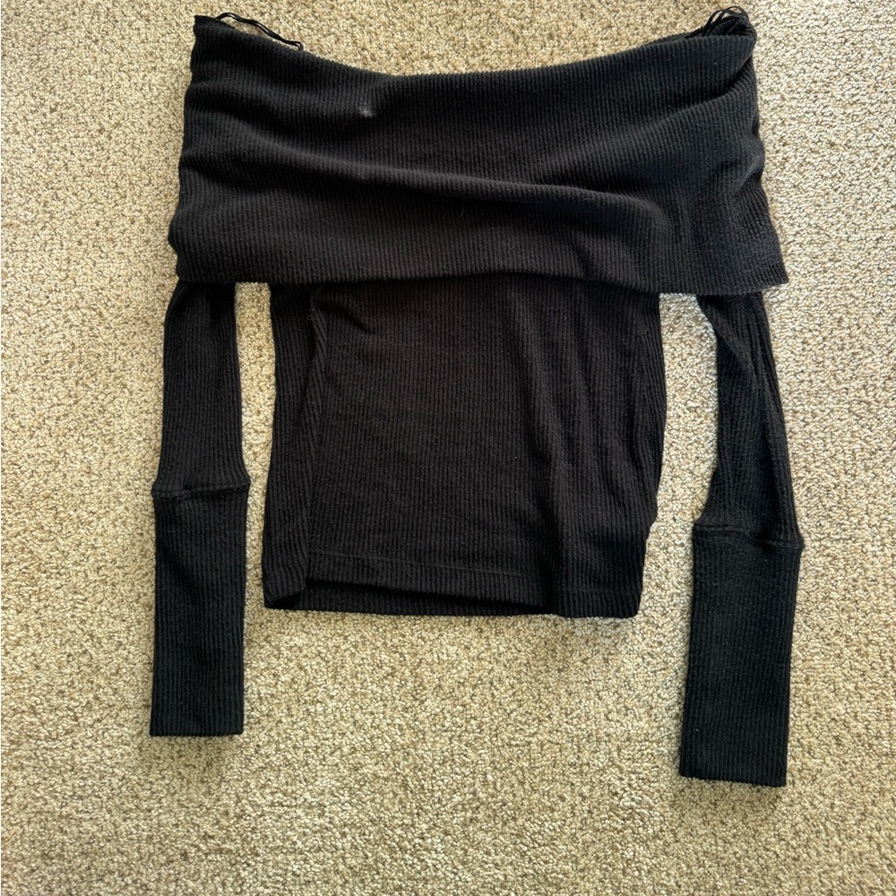 FREE PEOPLE Snowbunny Ribbed Knit Off-the-Shoulder Sweater Top